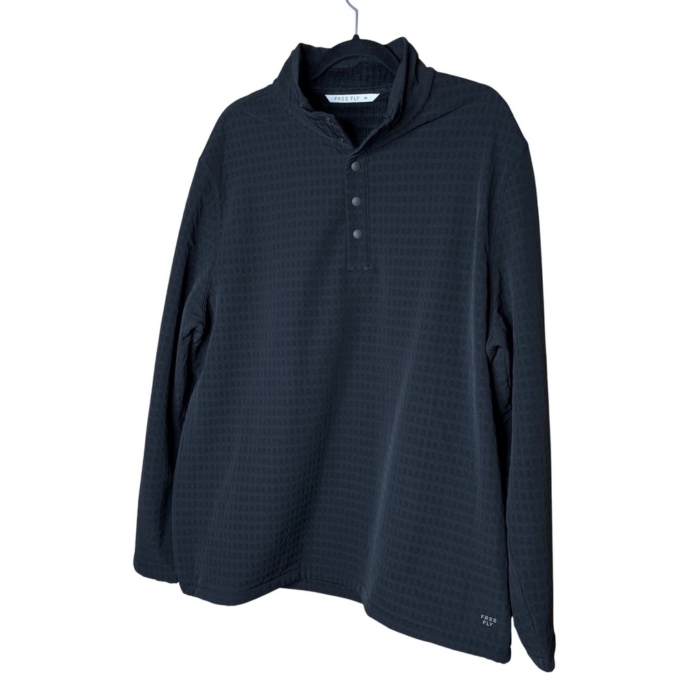 Free Fly Mens Black Gridback Fleece Snap Outdoor Pullover Sweatshirt Size XL